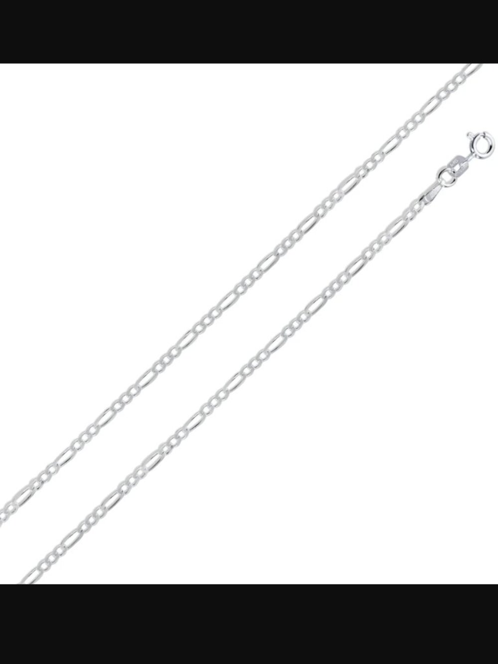 Sterling Silver 925 Rhodium Plated Figaro 1.2mm Chain 16 inches